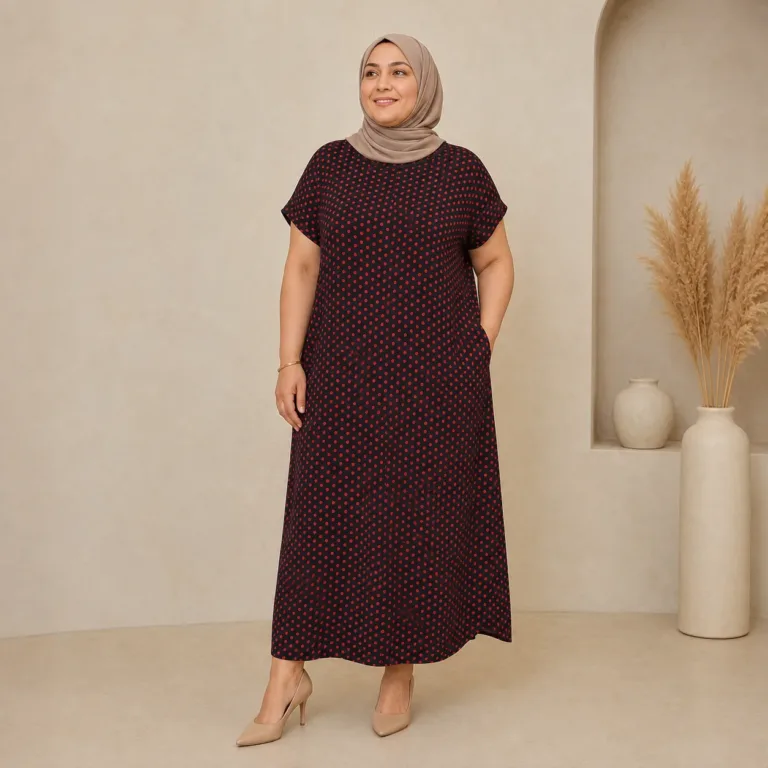 پیراهن راحتی نخی زنانه آستین کوتاه پفی